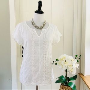 J CREW White Eyelet Lace 100% Cotton Blouse